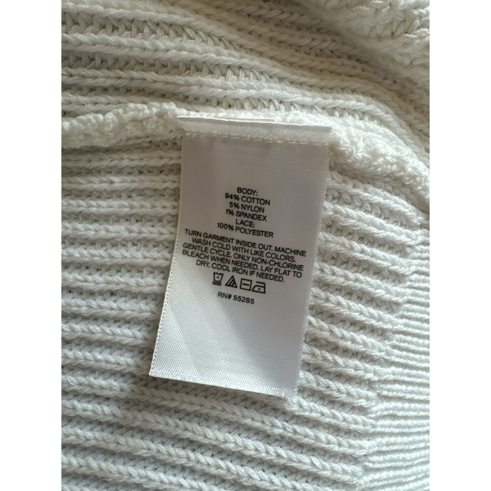 EXPRESS Cream White Lace Sleeve Open Front Knit Cardigan Sweater XS - Picture 6 of 8